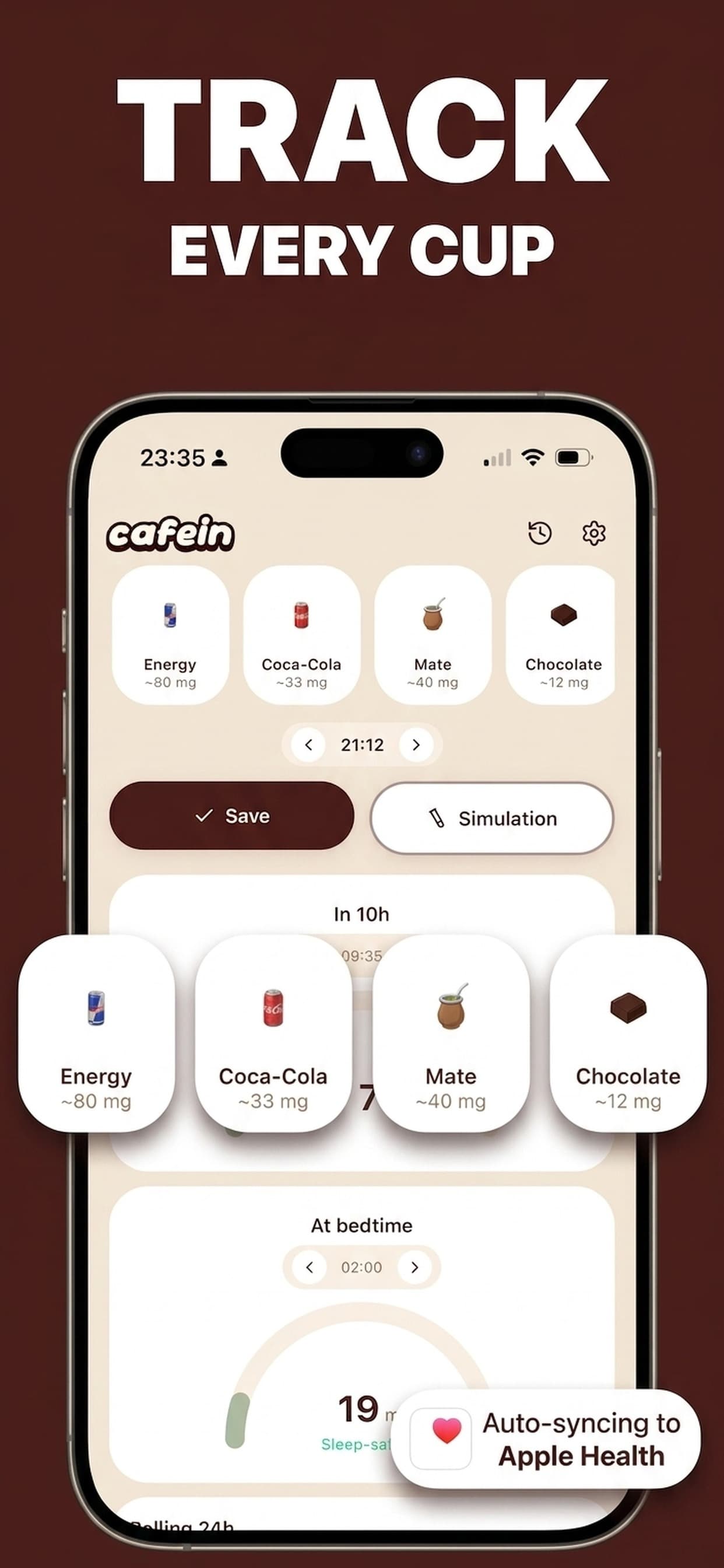 TRACK EVERY CUP — Apple Health sync